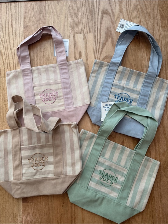 Trader Joe'S Handbags - Trader Joe's Pastel Stripe Canvas Tote - Pink, Blue, Green, Beige